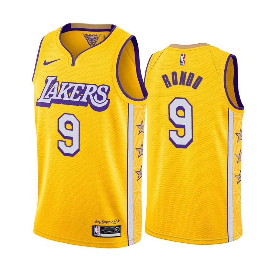 Men's Los Angeles Lakers Rajon Rondo #9 NBA Yellow City Edition Gold Basketball Jersey DET2383GW